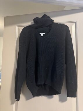 Black Ribbed Turtleneck Sweater open neckline